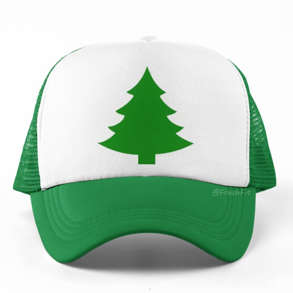 🆕Christmas Tree Foam Trucker Hat Mesh Snapback Cap Green/White